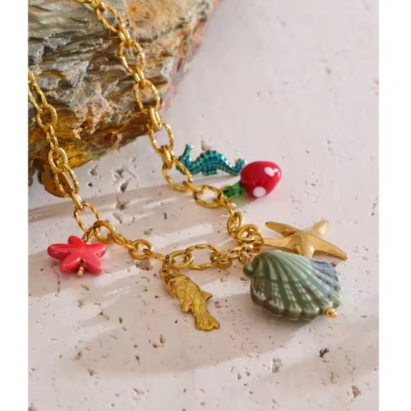 Golden Ocean Charm 18K Gold Stainless Steel Waterproof Necklace - Picture 3 of 15